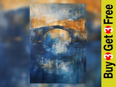 Abstrakte Brücke Reflexion Aquarelldruck 12'''' x 8''''/A4 - Blautöne matte Kunst