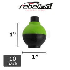 10-Pack - 1" inch GREEN & BLACK Fishing Bobbers - Great for reeds & dark grass