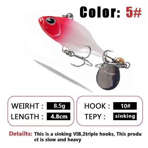 6 PCS New Rotating Metal VIB Vibration Bait Tail Spinner Spoon Fishing Lures - Picture 11 of 30
