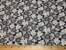Antique Vintage Cotton Fabric Early 1900s BEAUTIFUL Black&White Floral 1/2yd