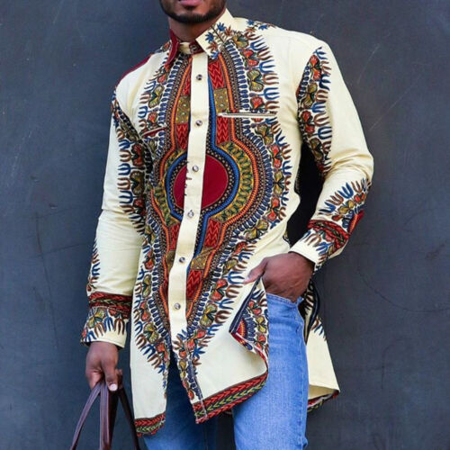 Camicia uomo calda manica lunga africana dashiki abito maglione etnico festa camicie top - Foto 3 di 8