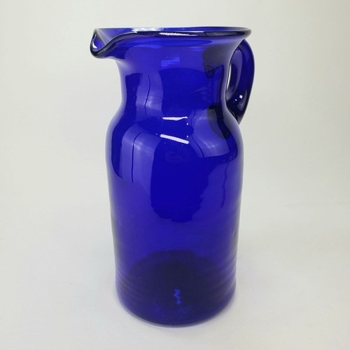Rare Cobalt Blue Glass Pitcher 1940s Hand Blown with Pontil & Applied Handle - Picture 5 of 14