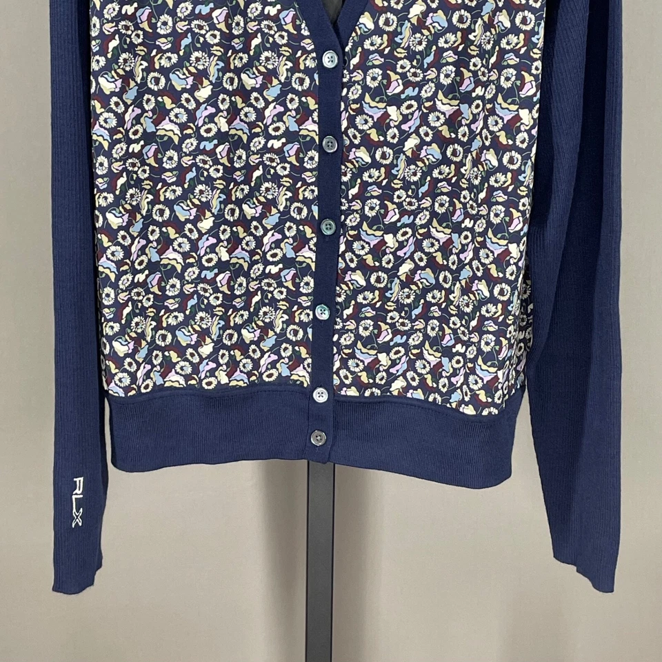 NUEVO Ralph Lauren RLX Cárdigan Suéter Mujer XL Azul Rosa Floral Golf Botón Foto 3 de 4