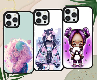 ANIME GIRL HANDYHÜLLE FÜR IPHONE SAMSUNG GOOGLE PIXEL PASTELL NIEDLICH ROSA KUNST