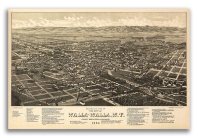 Walla Walla Washington 1884 Historic Panoramic Town Map - 24x36