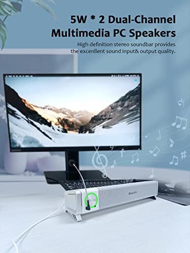 Bluedio Computer Speakers, LS Wired Computer Sound Bar, 7.1 Channel Virtual - Picture 2 of 5