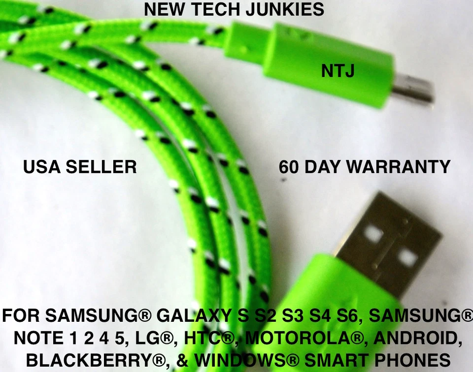 3ft Braided Micro USB power cord Charger Cable for samsung galaxy s4 s6+ s7 HTC - Image 4 of 4