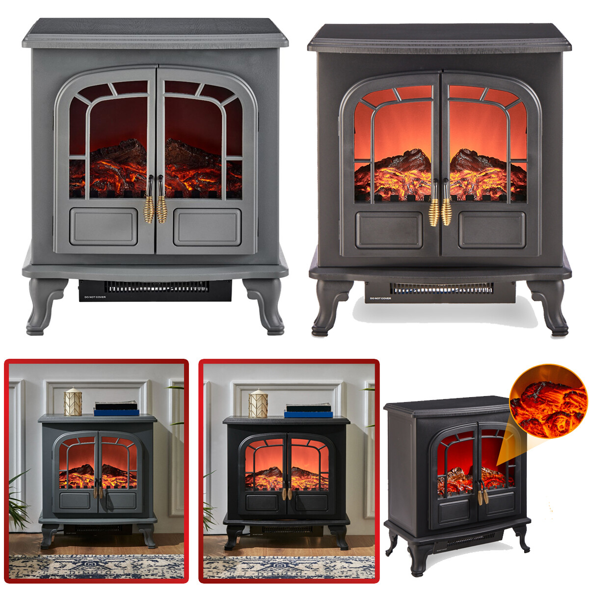 Electric Fireplace Fire Wood Flame Heater Stove Living Room Log Burner Fan  Heat | eBay