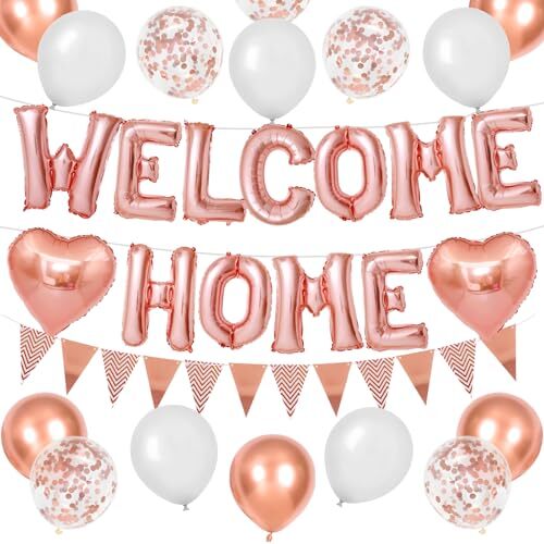Welcome Home Decorations Rose GoldWelcome Home Foil Balloon Banner with Roseg...