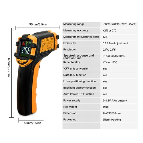 Digital Infrared Thermometer Laser Temperature Meter Non-contact IR LCD Detector - Bild 13 von 28