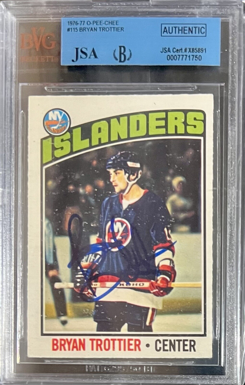 1976-77 O-Pee-Chee #115 Bryan Trottier Rookie RC Signed Auto JSA/BVG Authentic