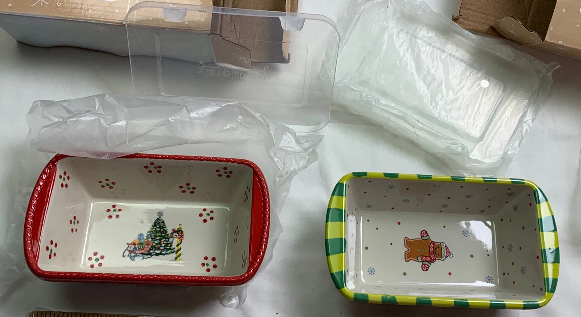Temptations Bakeware by Tara Holiday & Snowman Mini Loaf Pans Set of 2 With Lids