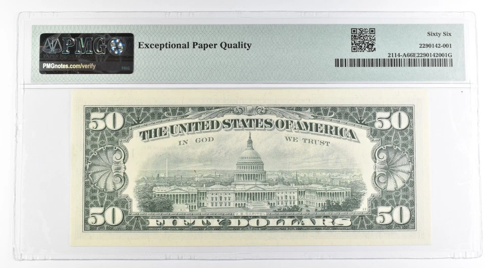 1969 $50 Boston MA US FRN Fr#2114-A 66 Gem Unc EPQ PMG *8497 - Image 2 of 3