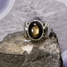 Schwarzer Stern Saphir Ring, 925er Silber, Edelsteinring (21896), Sternstein