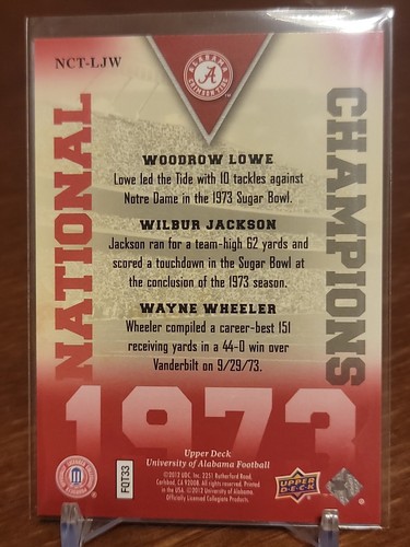 2012 UD Alabama National Champs Wayne Wheeler/Wilbur Jackson/Woodrow Lowe - Picture 2 of 2