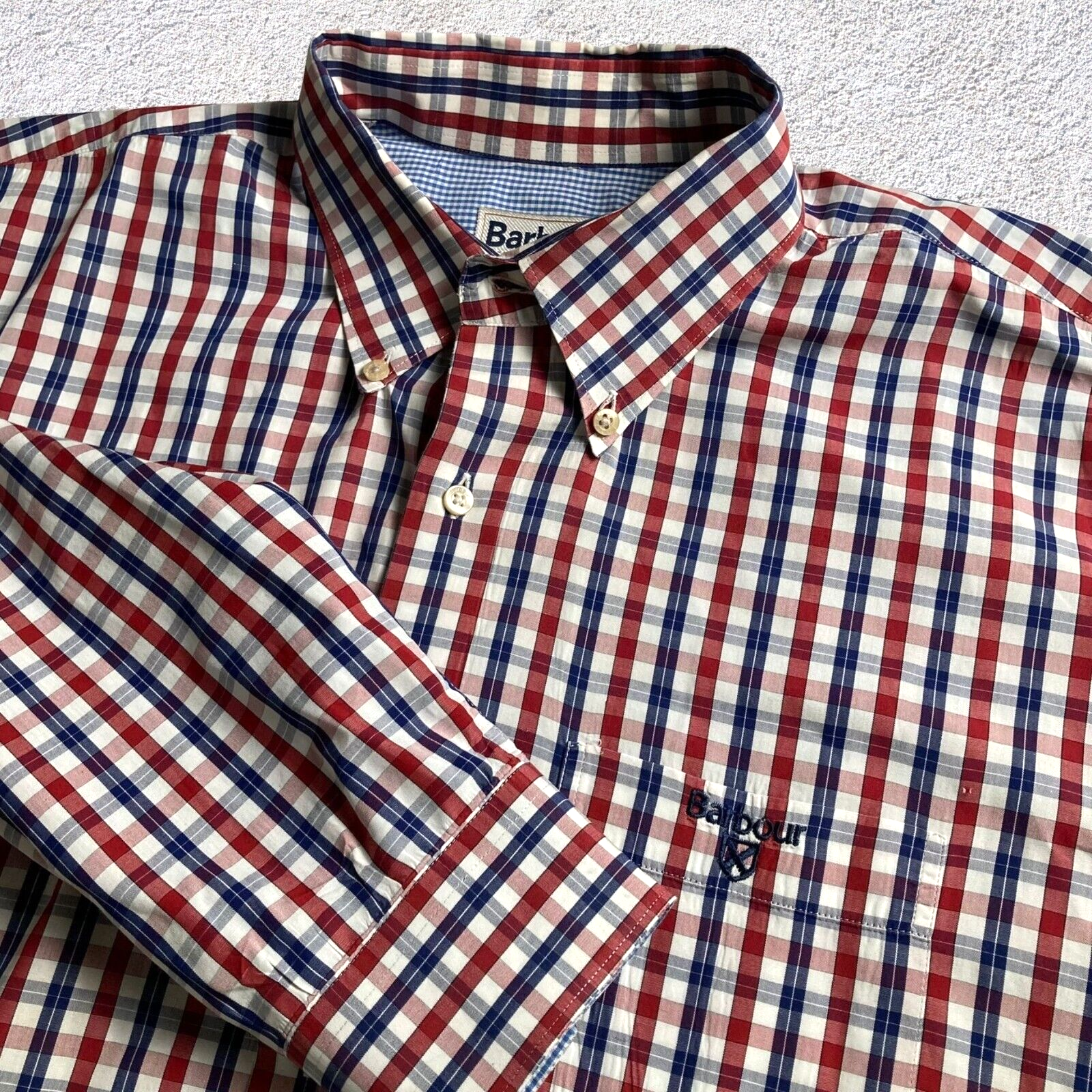 Barbour Shirt Men XL Patriotic Check Regular Fit Button Down Gingham Flip Cuff