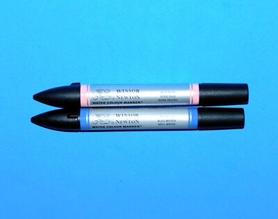 WINSOR & NEWTON WATER COLOUR MARKERS MID BLUE & PALE ROSE
