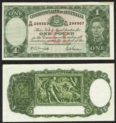 Beautiful Currency 1942 Australia One Pound Banknote King George VI Pick# 26b