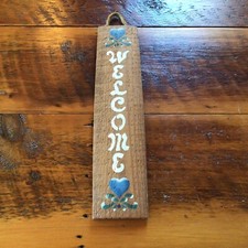 Welcome sign Country Style Hand painted on Wood Plank 18.5  X 4  Hearts