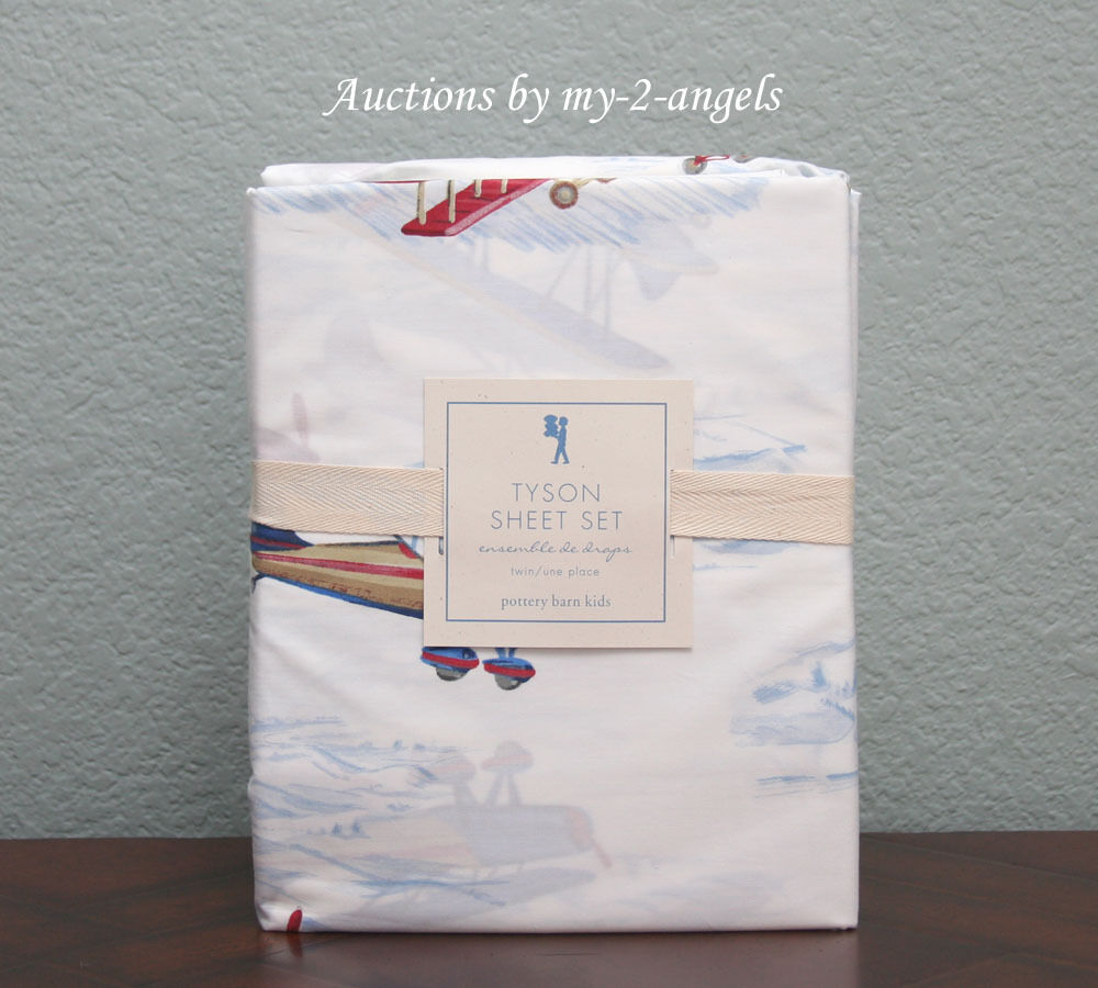 New Pottery Barn Kids Tyson Plane Airplane Twin Sheet Set Red Blue