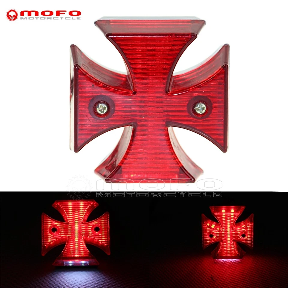 Maltese Cross LED Rear Brake Tail Light For Harley Chopper Red Light Motorcycle - Image 2 of 4