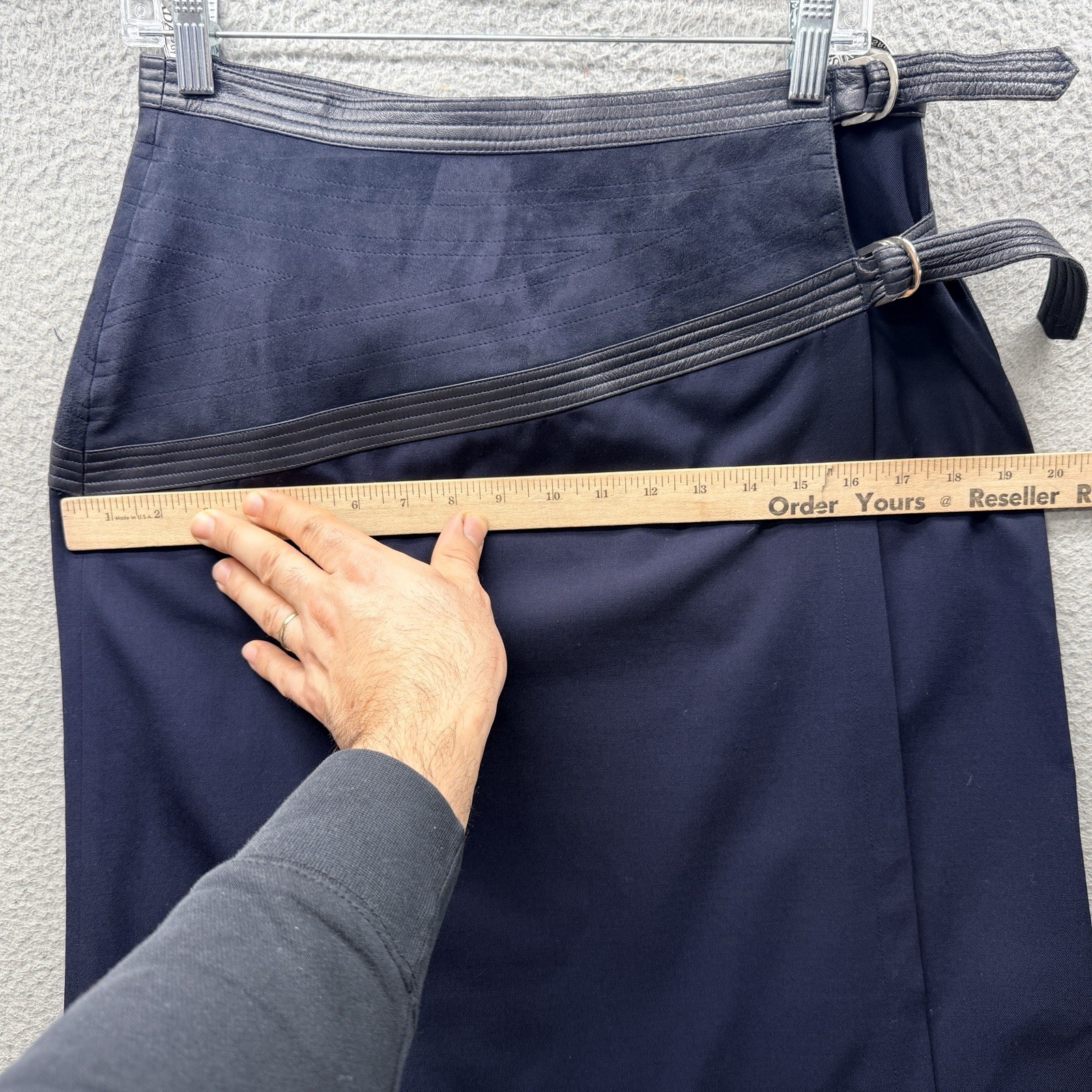 Escada Wool Wrap Side Leather Patch Buckle Knee L… - image 5