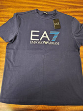 Emporio Armani EA7 Men's Blue Logo Graphic Print Crew Neck T-Shirt L
