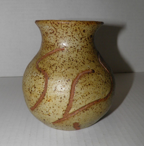 Small Pottery Vase Signed Walker Shades of Brown Green Yellow 4 1/2" Stamped