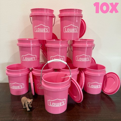 #ad #ad Lowe’s Mini Bucket Pink w Lid RARE Lot of 10 SET $43.95