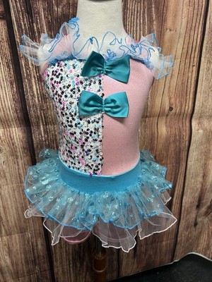 Curtain Call Under the Bigtop Dance Costume Pink/Blue w/ Sequins &Hat Child Lg