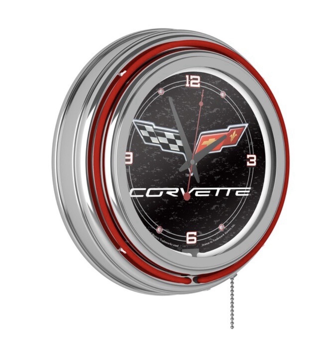 Corvette C6 Black Retro Neon Analog Wall Clock Pull Chain Chevy Chevrolet NEW