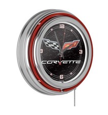 Corvette C6 Black Retro Neon Analog Wall Clock Pull Chain Chevy Chevrolet New