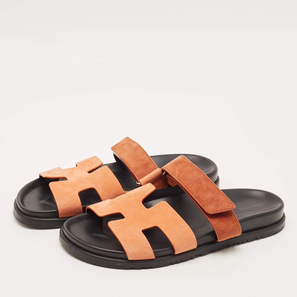 Hermes Chypre Size 41.5 Orange Suede Flat Slide | eBay