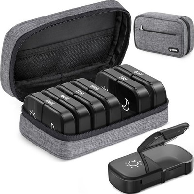 AUVON XL Weekly Pill Organizer 2 Times a Day Travel AM PM Pill Case Cloth Bag