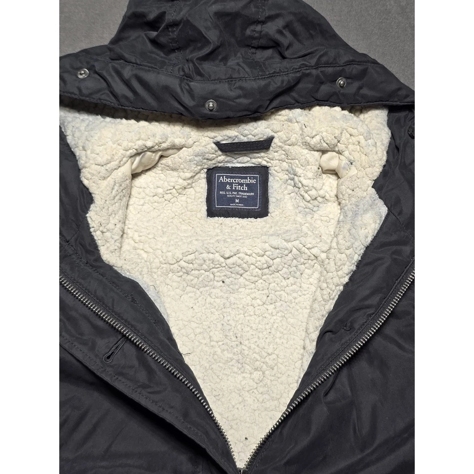 Abercrombie & Fitch женщин парка куртка с капюшоном шерпа с подкладкой пальто черный M Y2K - Изображение 3 из 4