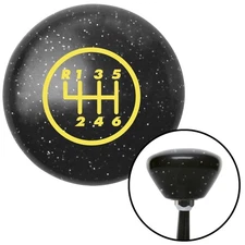 Yellow 6 Speed Shift Pattern - 6RUL Black Retro Metal Flake Shift Knob M16x1.5