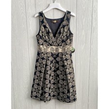 Eva Franco Kora Dress Gold Crush Black Sleeveless 8 NWT