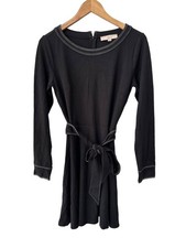 Ann Taylor Loft Womens Size 4 Black A-Line Dress Stitch Detail Belt Scoop Neck