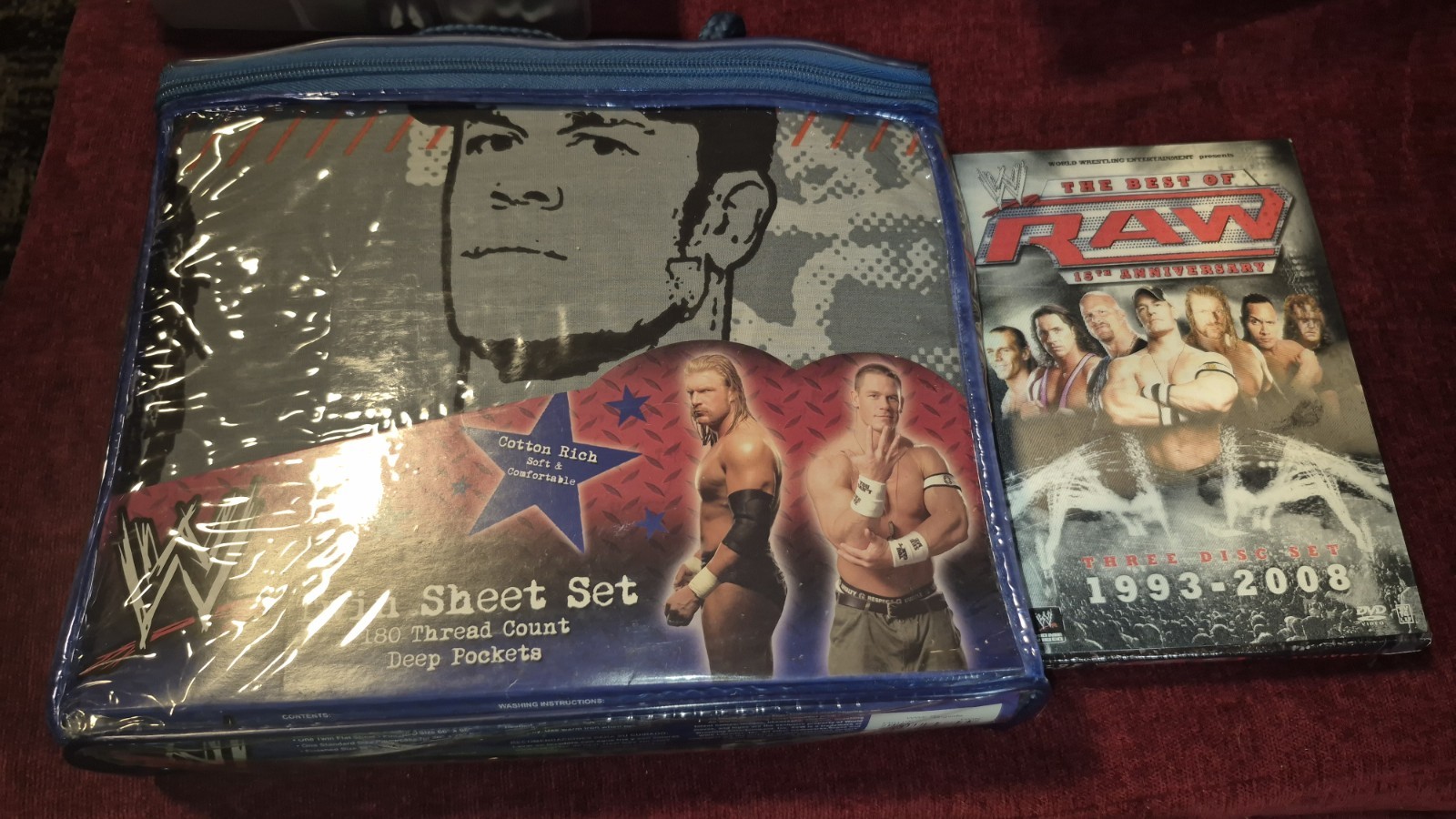 WWE Twin Sheet Set NEW Wrestling Rare 2008 NWT John Cena 3 Pieces + DVD Set