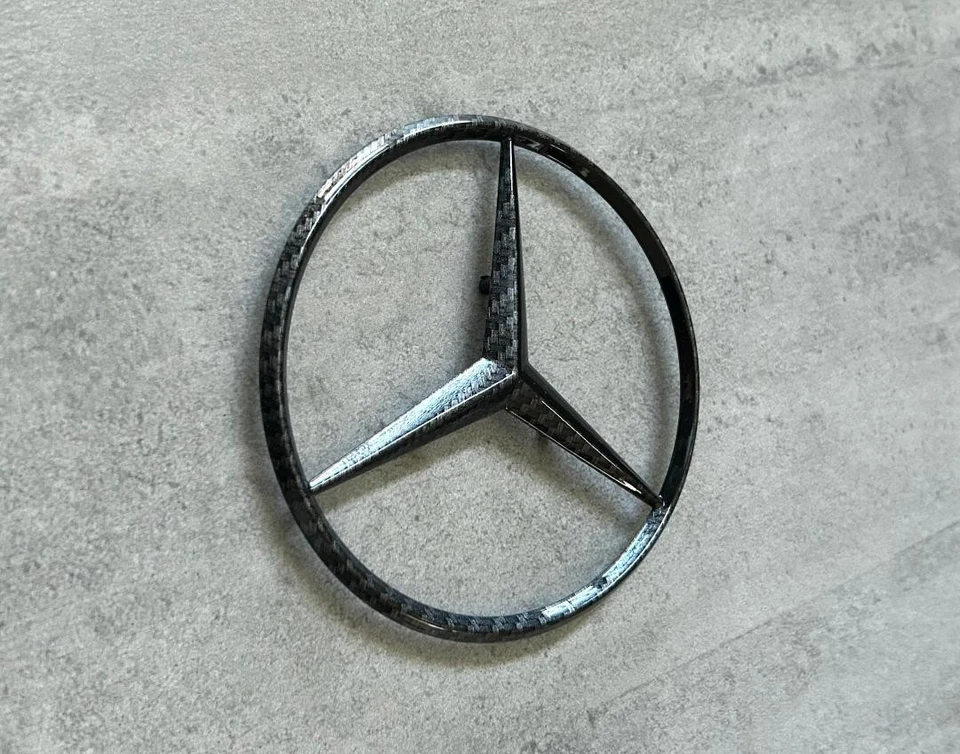Mercedes-Benz W126 1960-1993 Black Carbon Fiber Rear Trunk Lid Star OEM Emblem - Image 4 of 4