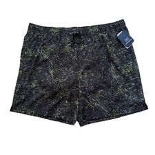 George Swim Shorts Men Sz XL Black/Green Above Knee Lined Drawstring Pockets NWT