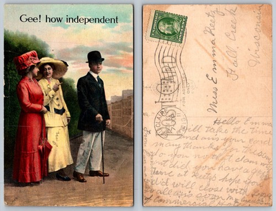 #ad 1903 Eau Claire WI quot;Gee How Independentquot; Flirting Couple Divided Back Postcard $4.44