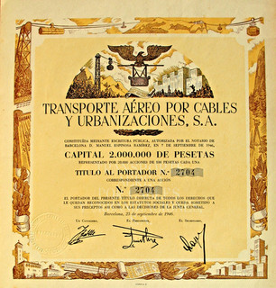 Transporte Aéro por Cables Historic. Share Coupons Barcelona 1946 Spain España