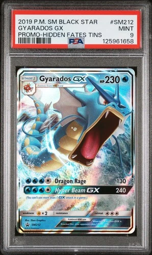 2019 POKEMON SM BLACK STAR PROMO HIDDEN FATES TINS #SM212 GYARADOS GX PSA 9