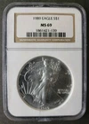 1989 $1 American Silver Eagle Dollar NGC MS69