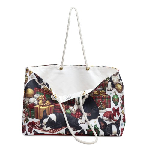 Boston Terrier Christmas Weekender Tote Bag Regalo Vacanze Viaggio - Foto 4 di 5