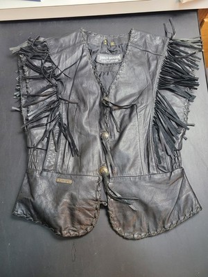 Vintage 90s Harley-Davidson Leather Fringe Concho Riding Chaps Made USA Medium