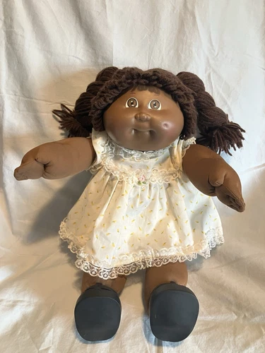 VTG Cabbage Patch Kid Girl Black AA 1983 HM 3 Pigtail Yellow Sundress