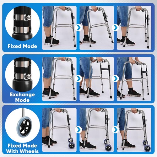 Folding Walking Frame Walker With Wheel Lightweight Adjustable Support for Older - Picture 7 of 18