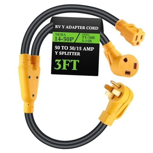 Kanayu RV Y Adapter Power Cord Compatible with NEMA 50 14-50P to TT-30R & 5-15R